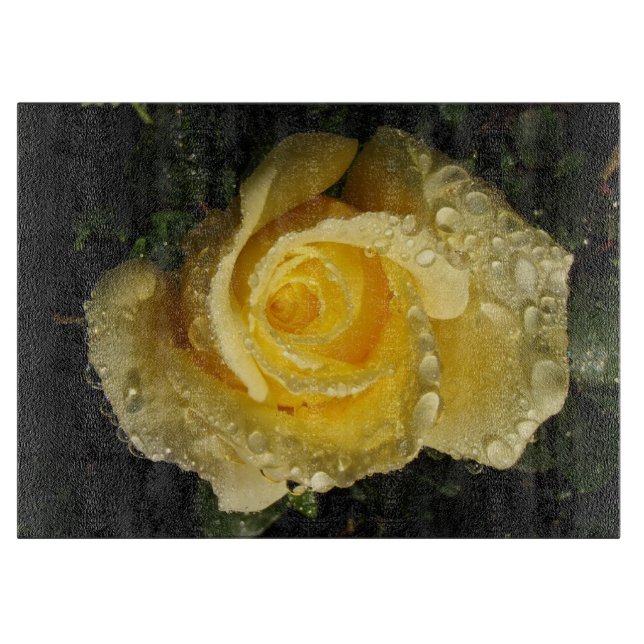 Yellow Rose with dew Cutting Board (Front)