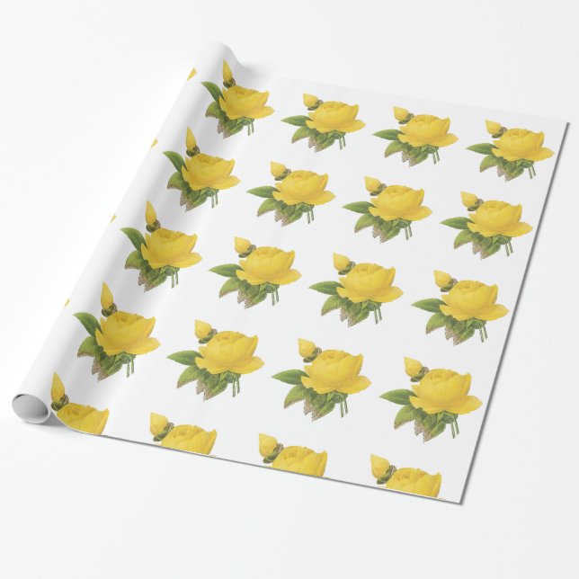 Yellow Rose Wrapping Paper (Unrolled)