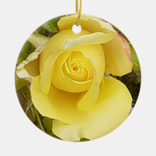 Yellow Rosebud Ceramic Tree Decoration