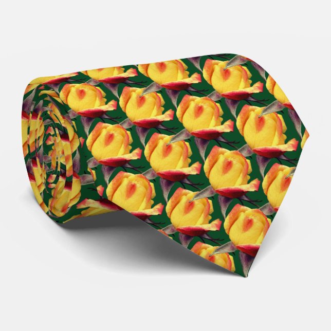 Yellow Rosebud Flower Nature Pattern Tie (Rolled)