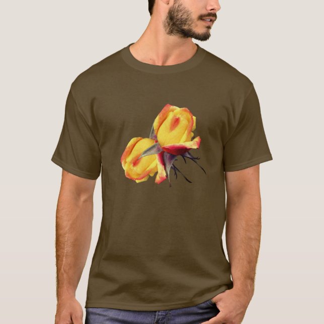 Yellow Rosebud Flower Pair T-Shirt (Front)