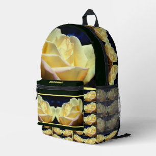 Yellow Rosebud Flower Personalised Printed Backpack