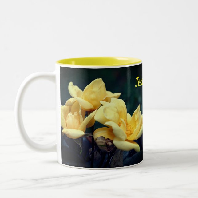 Yellow Rosebud Flower Personalised Two-Tone Coffee Mug (Left)