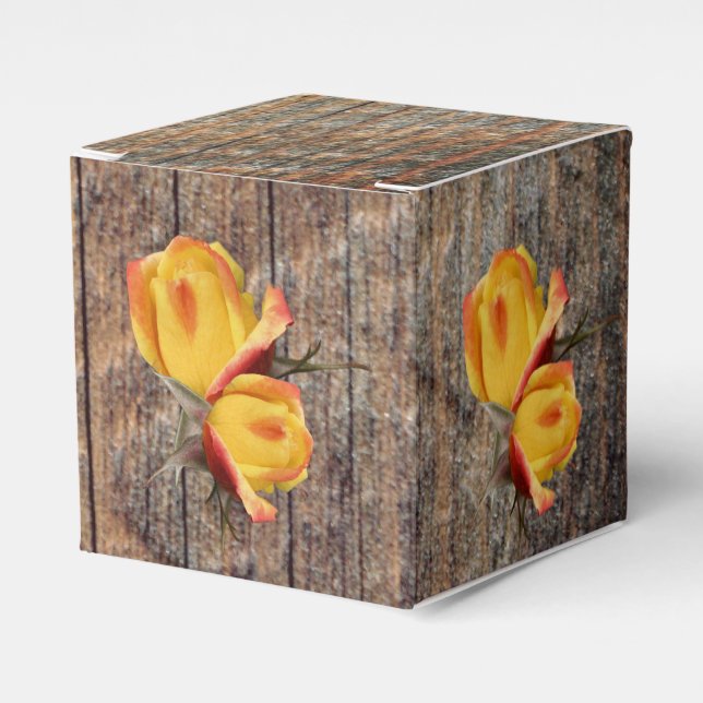 Yellow Rosebud Flowers On Barnboard  Favour Box (Front Side)