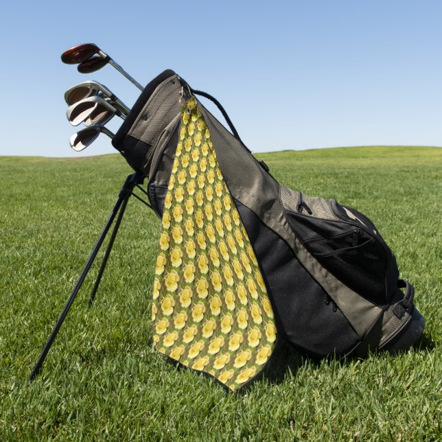 Yellow Rosebud Golf Towel (Green)