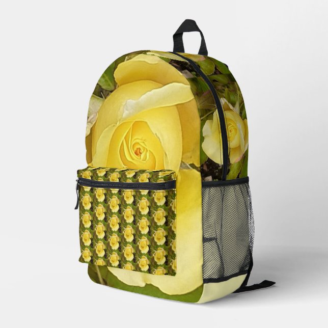 Yellow Rosebud  Printed Backpack (Back Corner Right)