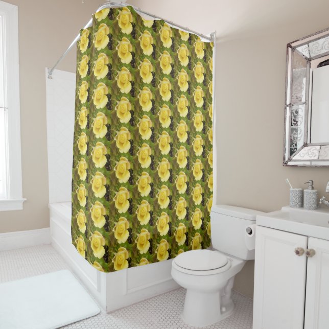 Yellow Rosebud  Shower Curtain (In Situ)