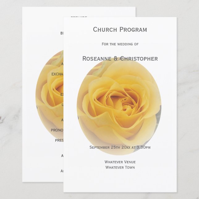 Yellow Rosebud Wedding Program (Front/Back)