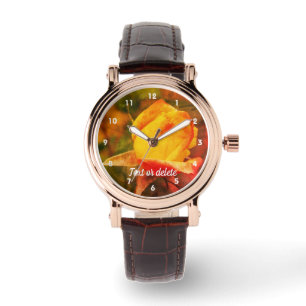 Yellow Rosebud With Red Highlights Abstract Watch
