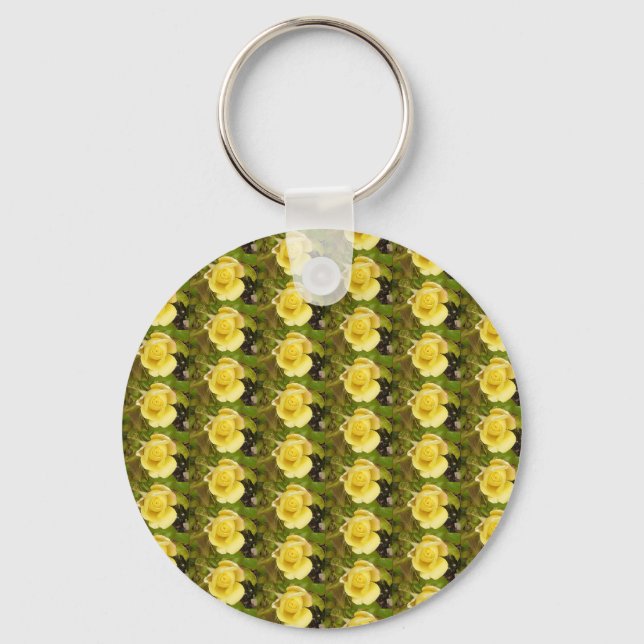 Yellow Rosebuds Button Key Ring (Front)