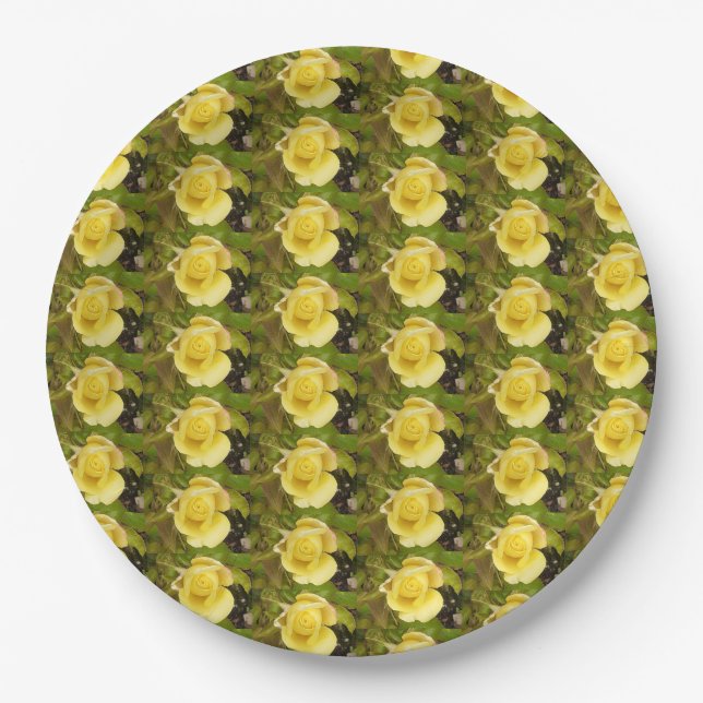 Yellow Rosebuds Paper Plate (Front)