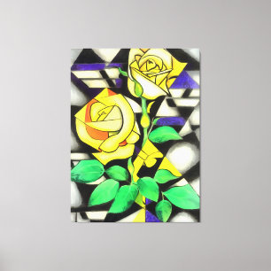Yellow Roses Abstract Geometric Art Canvas Print