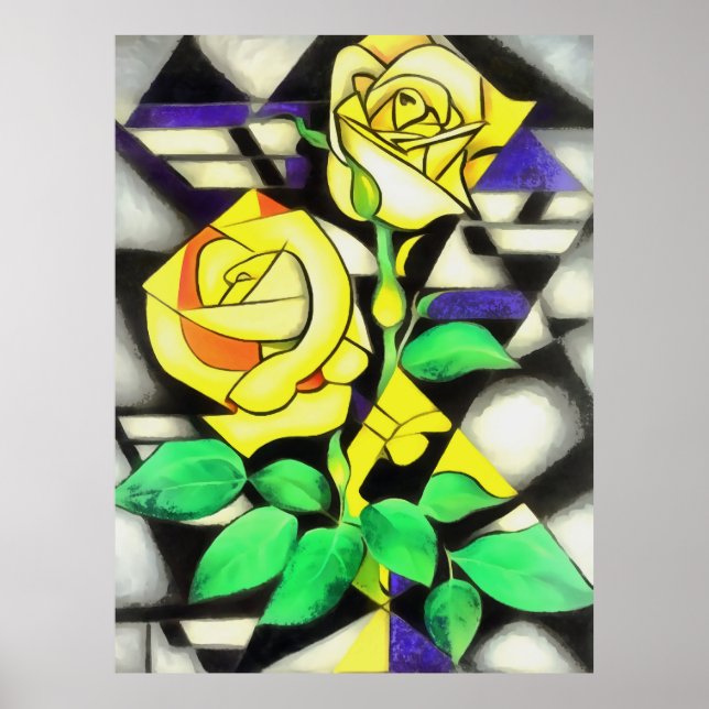 Yellow Roses Abstract Geometric Art Poster (Front)