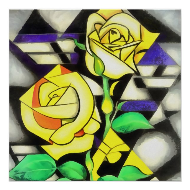 Yellow Roses Abstract Geometric Art Poster (Front)