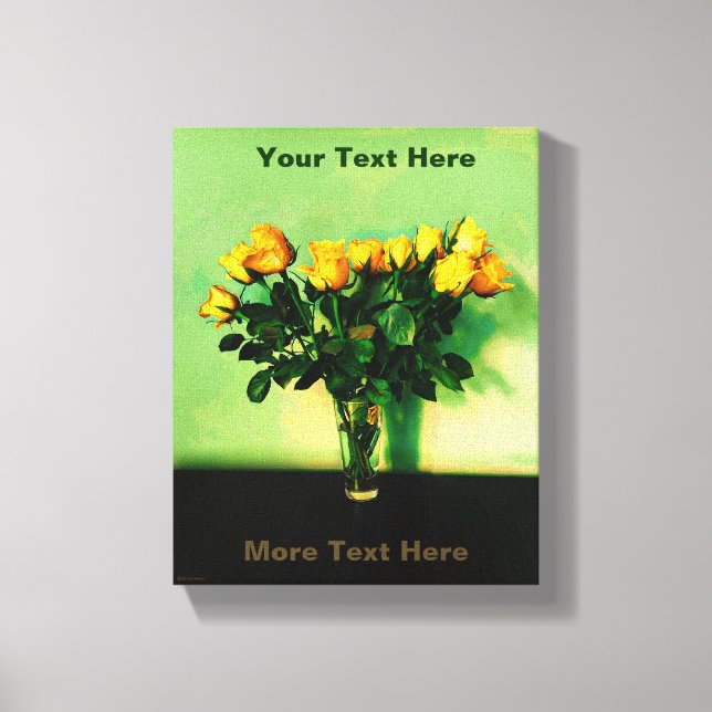 Yellow Roses Against A Green Wall Canvas Print (Front)