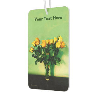 Yellow Roses Against A Green Wall Car Air Freshener