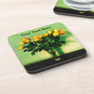 Yellow Roses Against A Green Wall Coaster