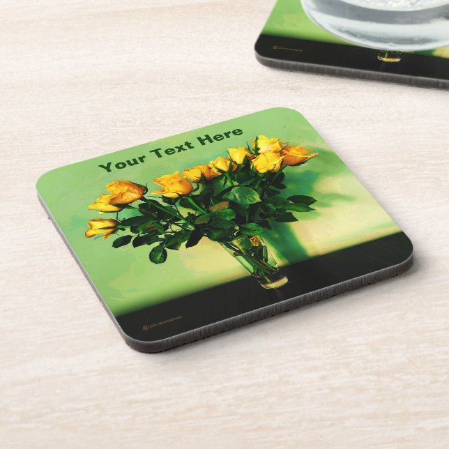 Yellow Roses Against A Green Wall Coaster (Left Side)