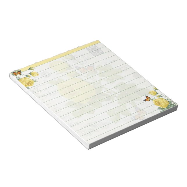 Yellow roses and butterflies notepad (Angled)