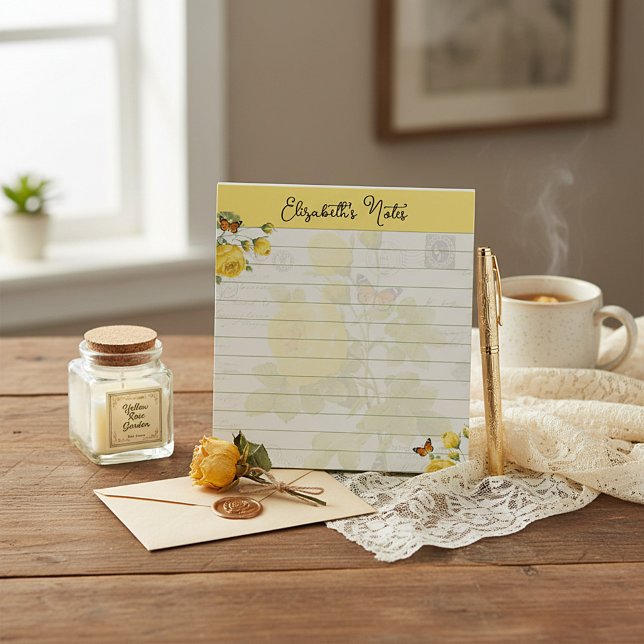 Yellow roses and butterflies personalised notepad (Creator Uploaded)