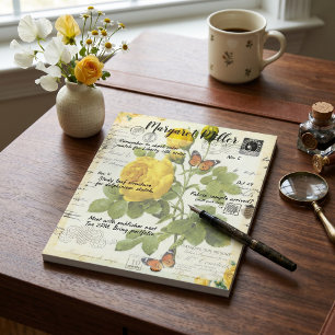 Yellow roses and butterflies personalised notepad