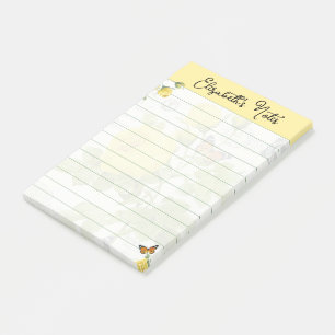 Yellow roses and butterflies personalised post-it notes