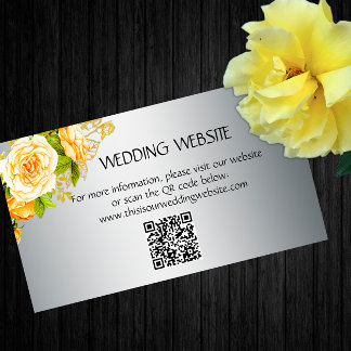 Yellow Roses and Elegant Silver Wedding Website  Enclosure Card