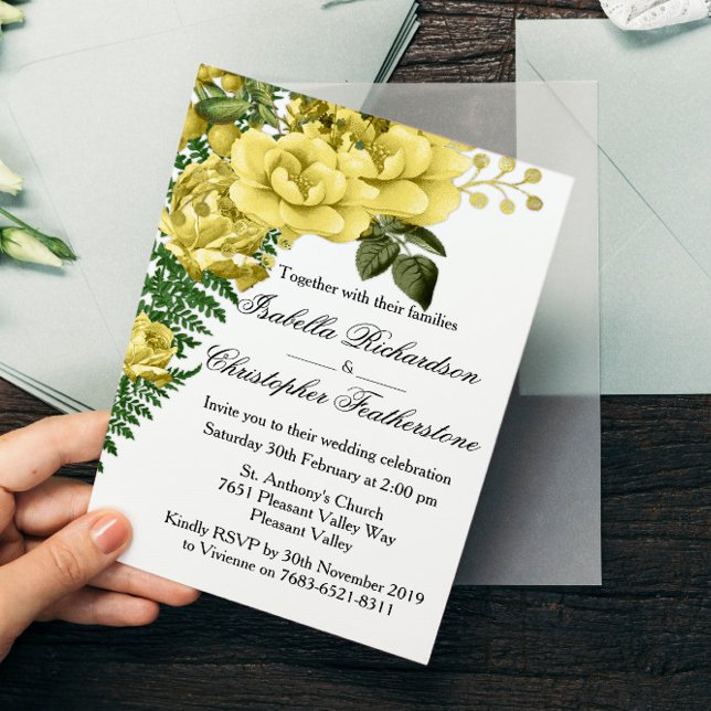 Yellow Roses and Ferns Wedding Invitation (Creator Uploaded)