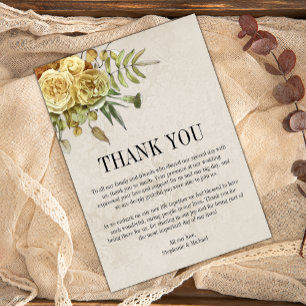 Yellow Roses and Hydrangea Shabby-Chic Wedding  Thank You Card