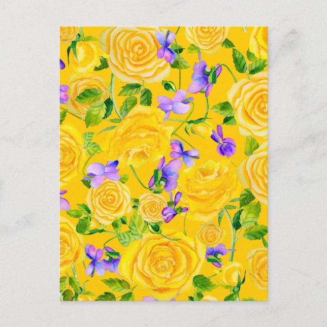 Yellow Roses and Violets Floral   Postcard (Front)