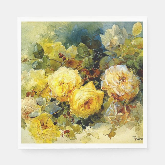 Yellow Roses artwork by Franz Bischoff Napkin (Front)