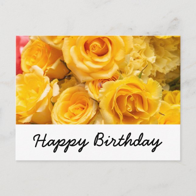 Yellow roses background happy birthday  postcard (Front)
