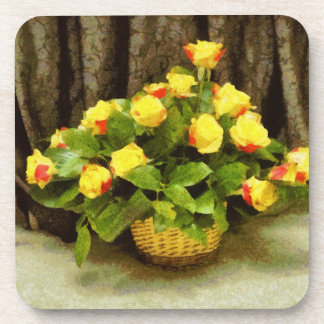 Yellow roses basket painting coaster