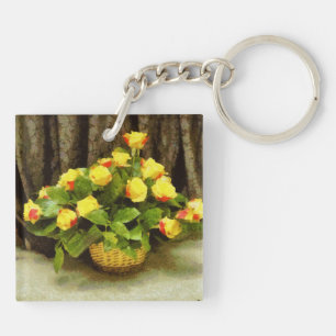 Yellow roses basket painting key ring