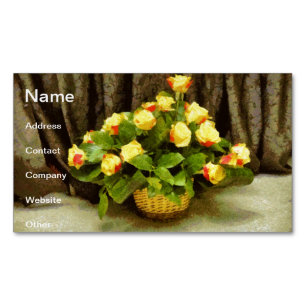 Yellow roses basket painting magnetic business card