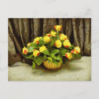 Yellow roses basket painting postcard