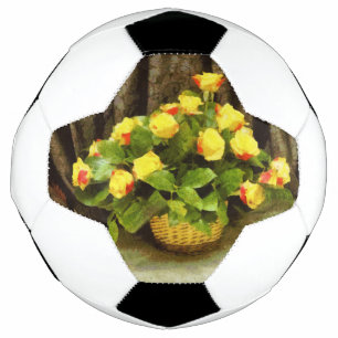 Yellow roses basket painting soccer ball