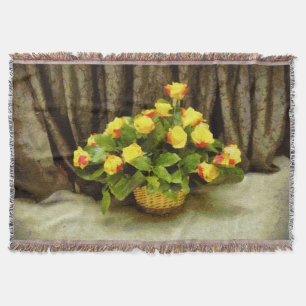 Yellow roses basket painting throw blanket