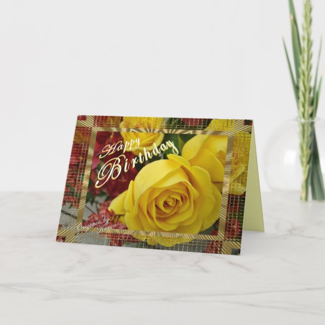 Yellow Roses Birthday-customise Card (Front)