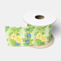 Yellow Roses | Blue Morning Glories Floral Pattern