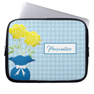 Yellow Roses Blue Vase Gingham Laptop Sleeve
