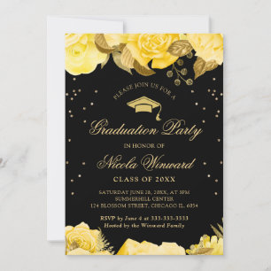 Yellow Roses Border Floral Graduation Invitation