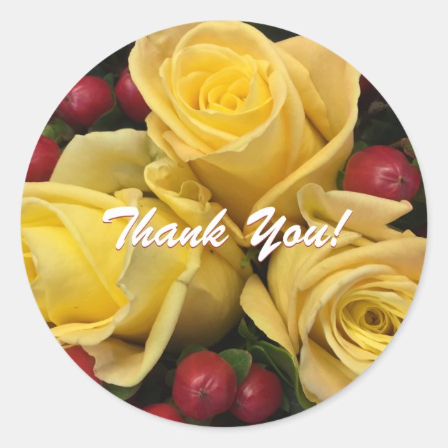 Yellow Roses Bouquet, Thank You! Classic Round Sti Sticker (Front)