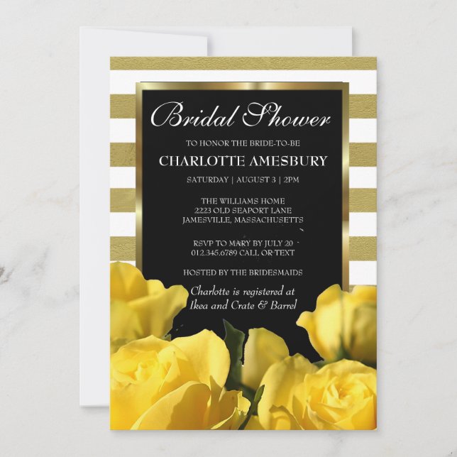 Yellow Roses Bridal Shower Invitations (Front)