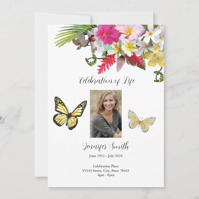 Yellow Roses Butterfly Funeral Invite Announcement (Front)