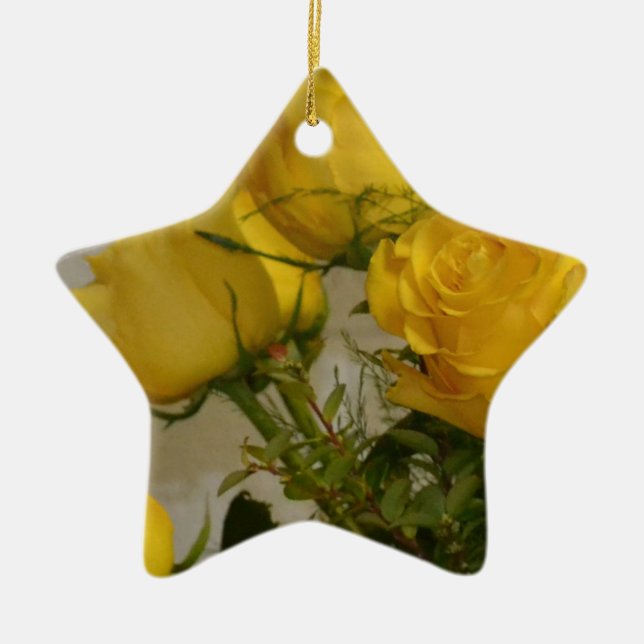 Yellow Roses Ceramic Tree Decoration (Front)