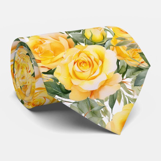 Yellow Roses Classic Formal Floral Neck Tie (Rolled)