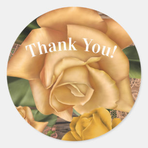 Yellow Roses & Country Rustic Wood Bridal Shower Classic Round Sticker