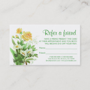 Yellow roses daisies refer a friend business cards