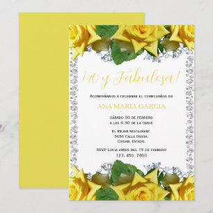 Yellow Roses & Diamonds 40th Birthday Spanish Invitation